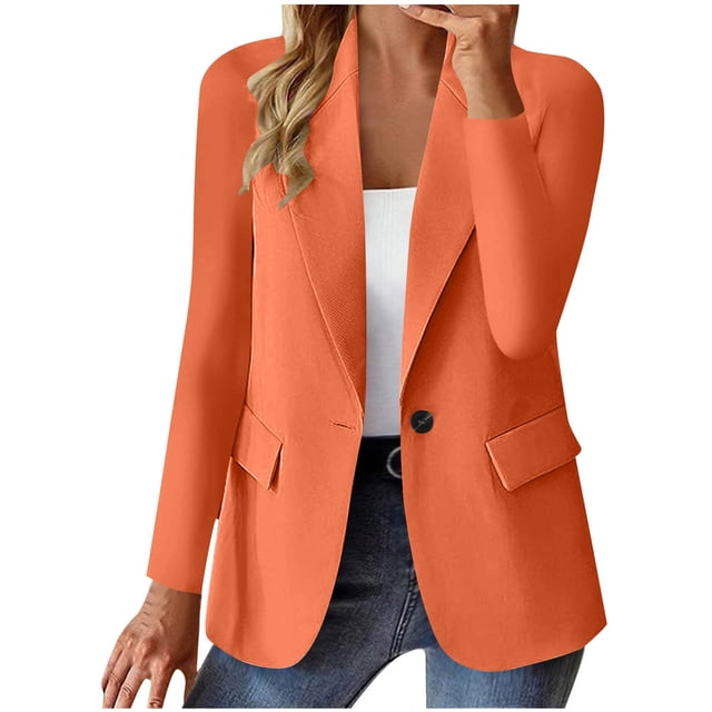 Blouse Décontractée pour Femmes, Veste Style Costume à Manches Longues avec Boutons devant et Col Cranté, Tissu Polyester, Lavage à la Main Uniquement