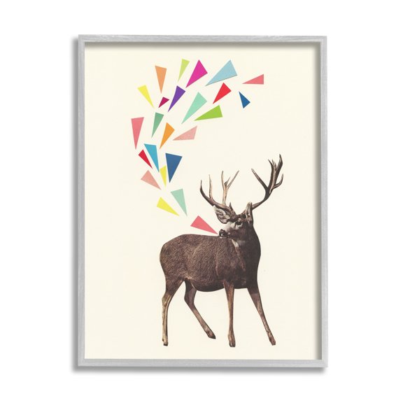 Stupell Industries Modern Deer Geometric Triangles Pattern Shapes Framed Wall Art, 11 x 14, Design by Cassia Beck