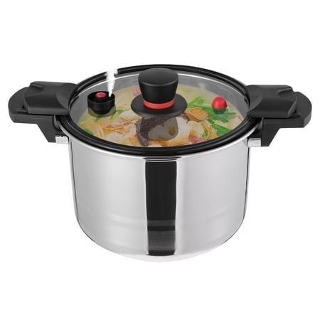 DENEST 7.4Qt Stainless Steel Pressure Cooker with Glass Lid – 60Kpa Rapid Cook, Induction Compatible, Safety Lock, for 6–7 People