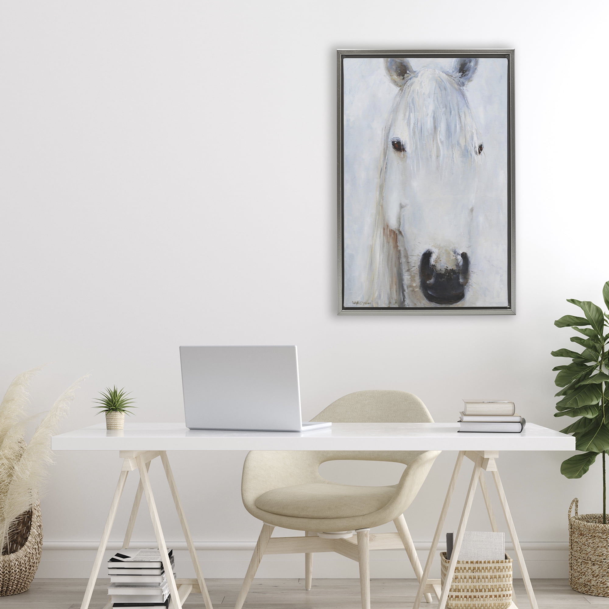 Stupell Industries Pure White Horse Portrait Gray Framed Floater Canvas Wall Art, design by Jadei Graphics