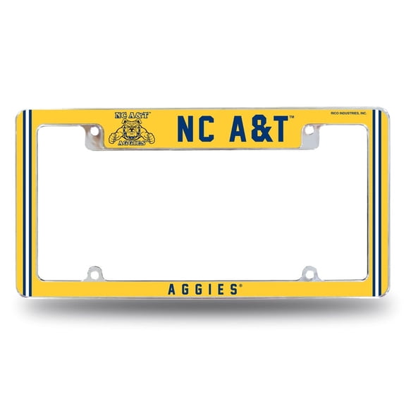 North Carolina A&T-Aggie's Chrome Metal License Plate Frame with Full Frame Team Color Graphics