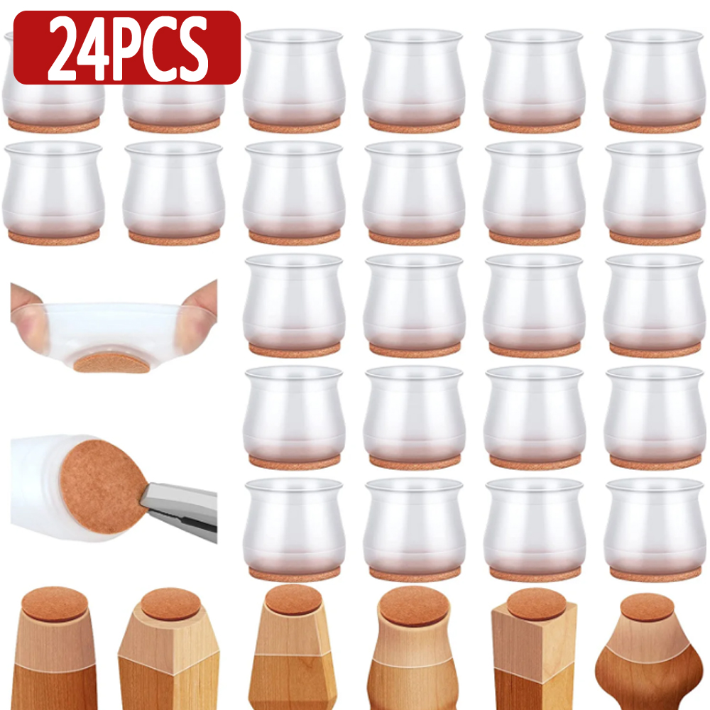 24Pc Silicone Chair Leg Floor Protectors,Clear Chair Leg Floor