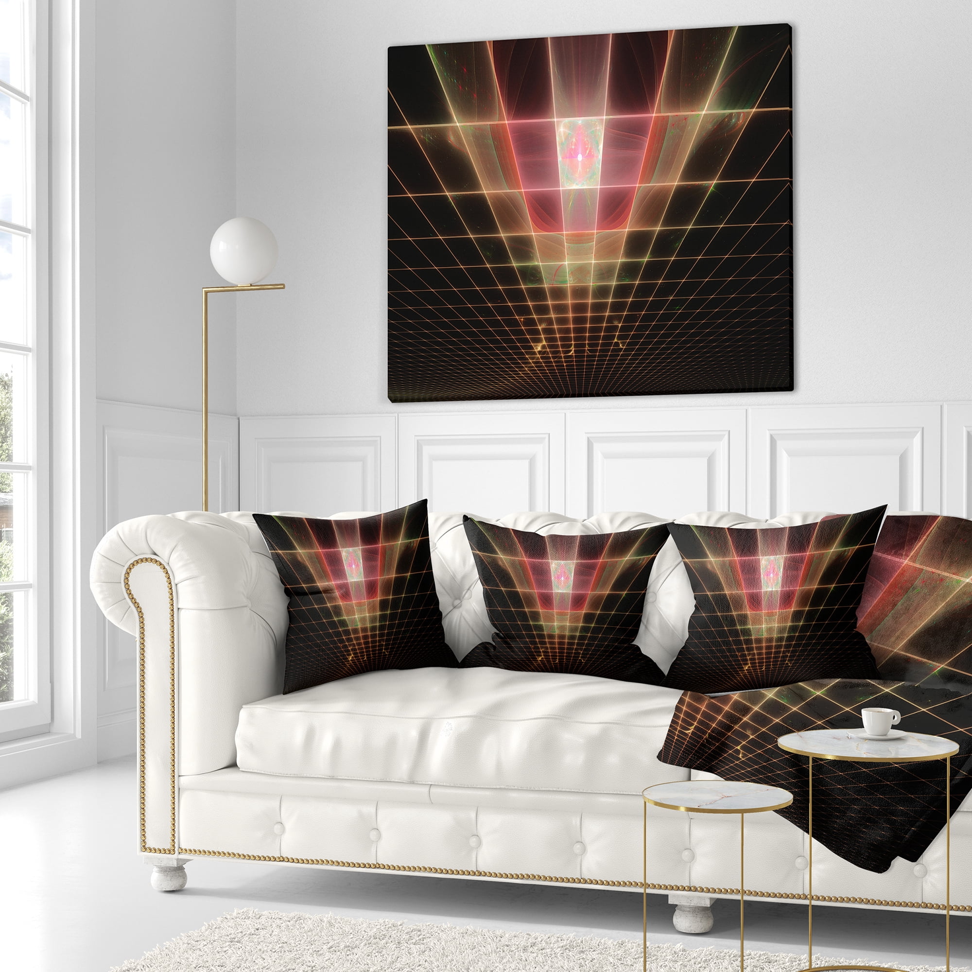 Designart Pink on Black Laser Protective Grids - Abstract Throw Pillow - 16x16