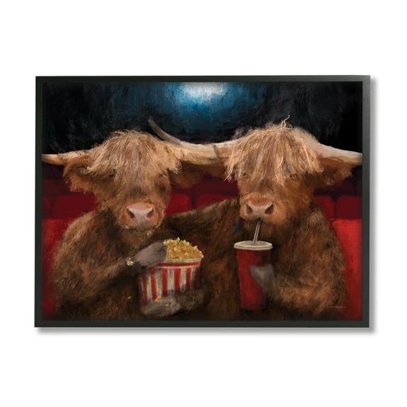 Stupell Industries Cattle in Movie Theater Animals & Insects Painting Black Framed Art Print Wall Art, 14 x 11