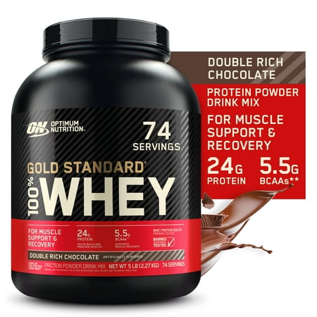 Optimum Nutrition, Gold Standard 100% Whey Protein Powder, Double Rich Chocoalte, 5 lb, 74 Servings