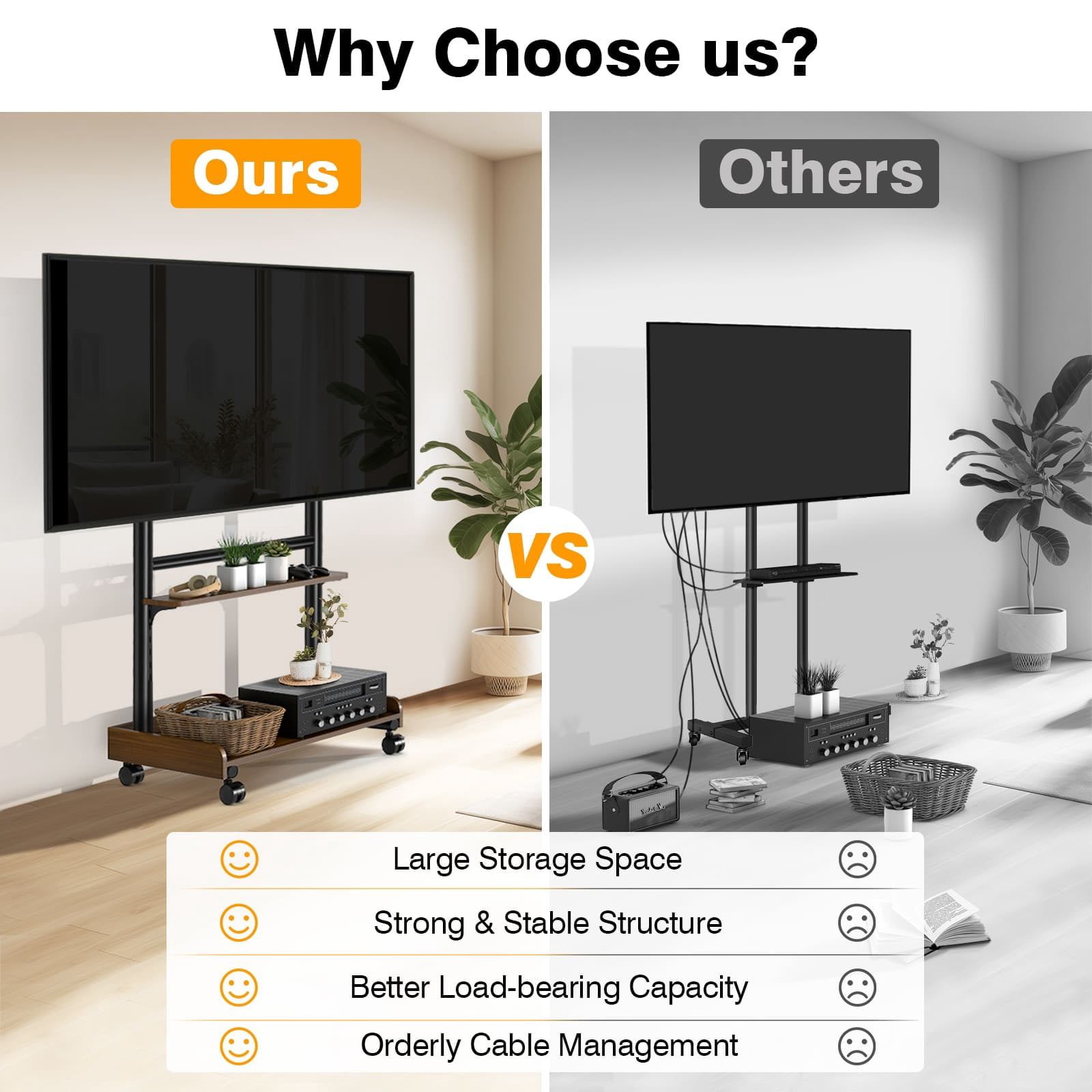 TAVR Furniture Universal Mobile TV Stand with Wheels for 40-86 inch LCD LED OLED Flat Panel Screens, with Wooden Storage Shelf