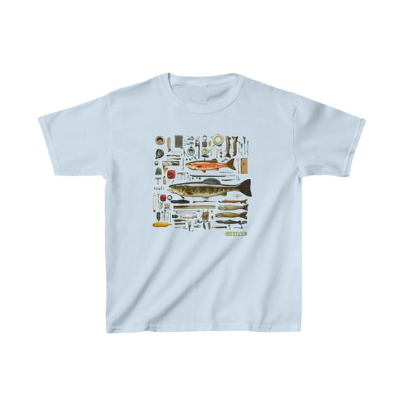 Kids Heavy Cottonâ„¢ Tee Fishing Fisherman Knolling Abstract Art T-Shirt 006