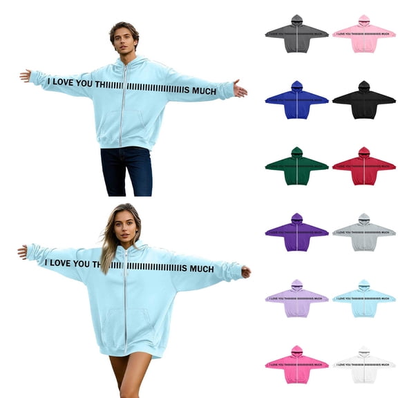 Youpwaven Womens Mens Oversized Sweatshirts I Love You This Much Matching Couples Long Sleeve Pullover Sweaters Valentines Day Gifts Hoodies for Couples Size S-3XL