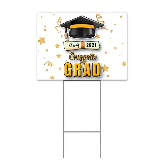 2021 Congrats Grad (18" x 24") Yard Sign, Includes Metal Step Stake