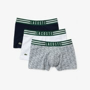 Lacoste SILVER Men's 3-Pc Cotton Stretch Striped Logo Waistband Trunks, US Large