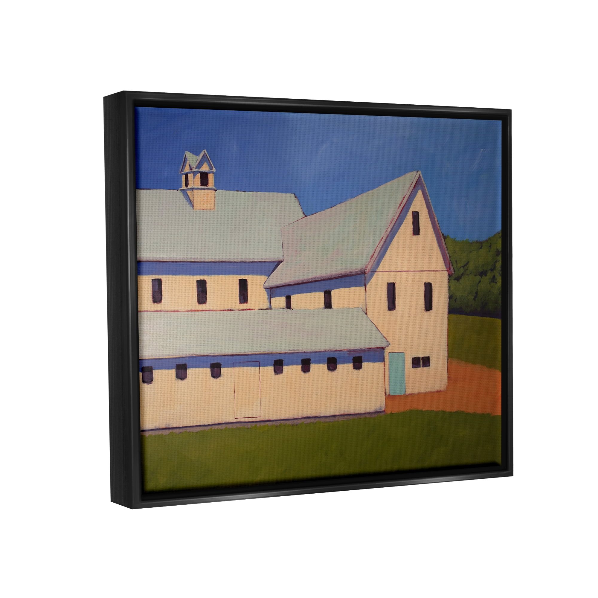 Stupell Industries Country Building Painting Travel & Places Painting Black Floater Framed Canvas Art Print Wall Art, 21 x 17