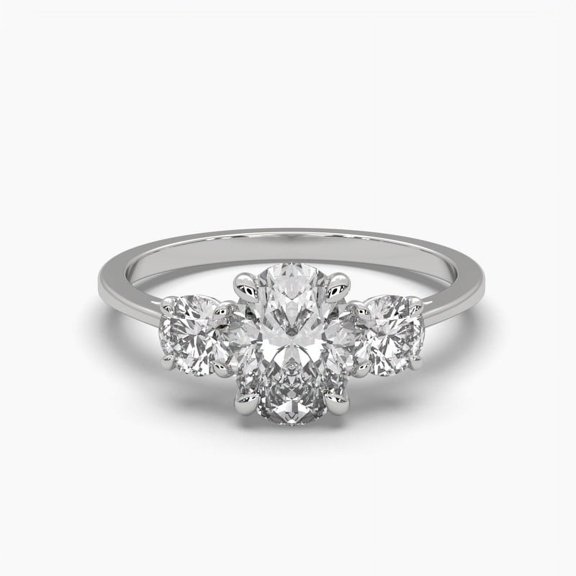 Oval Cut Moissanite Round Cut Side Stone 18k Petite Ring