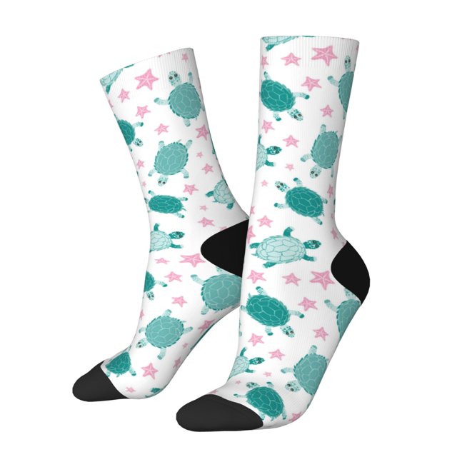Fotbe Sea Turtle Calcetas Largas con Estampado para Hombre y Mujer – Calcetas de Compresión Transpirables y Elásticas, Viajar y Uso Diario Talla 5-11