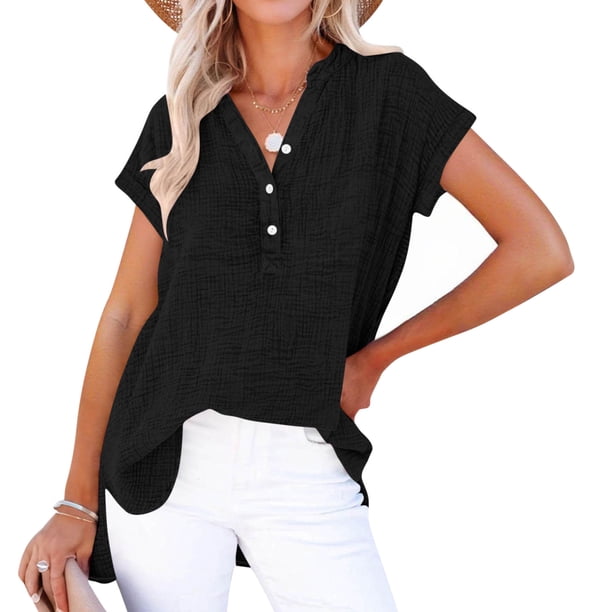 Eres Más Que una Camisa de Puntuación de Prueba Estilo Casual de Manga Corta de las Mujeres V Cuello Blusa Superior, Camisas de Manga Corta para las Mujeres Pullover de Botón Casual