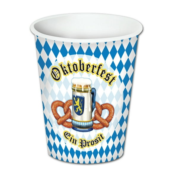 Club Pack of 96 Blue and White Oktoberfest Disposable Paper Drinking Party Tumbler Cups 9 oz.