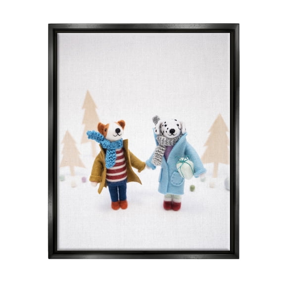 Stupell Industries Winter Holiday Gifts Dog Couple Holiday Photography Black Floater Framed Art Print Wall Art