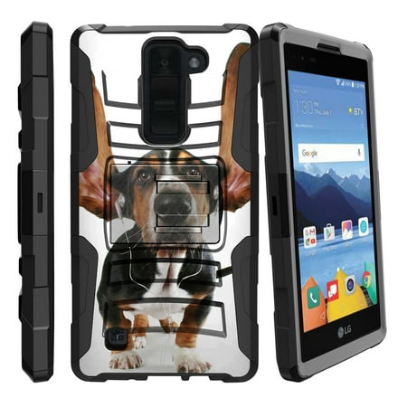 LG K8V and VS500 Miniturtle® Clip Armor Dual Layer Case Rugged Exterior with Built in Kickstand + Holster - Dog in