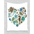 thumbnail image 1 of Nautical Tapestry, Heart Created with Underwater Creatures Aquatic Animals Love Seahorse Shell Crab, Wall Hanging for Bedroom Living Room Dorm Decor, 60"W X 80"L, Multicolor, by Ambesonne, 1 of 2
