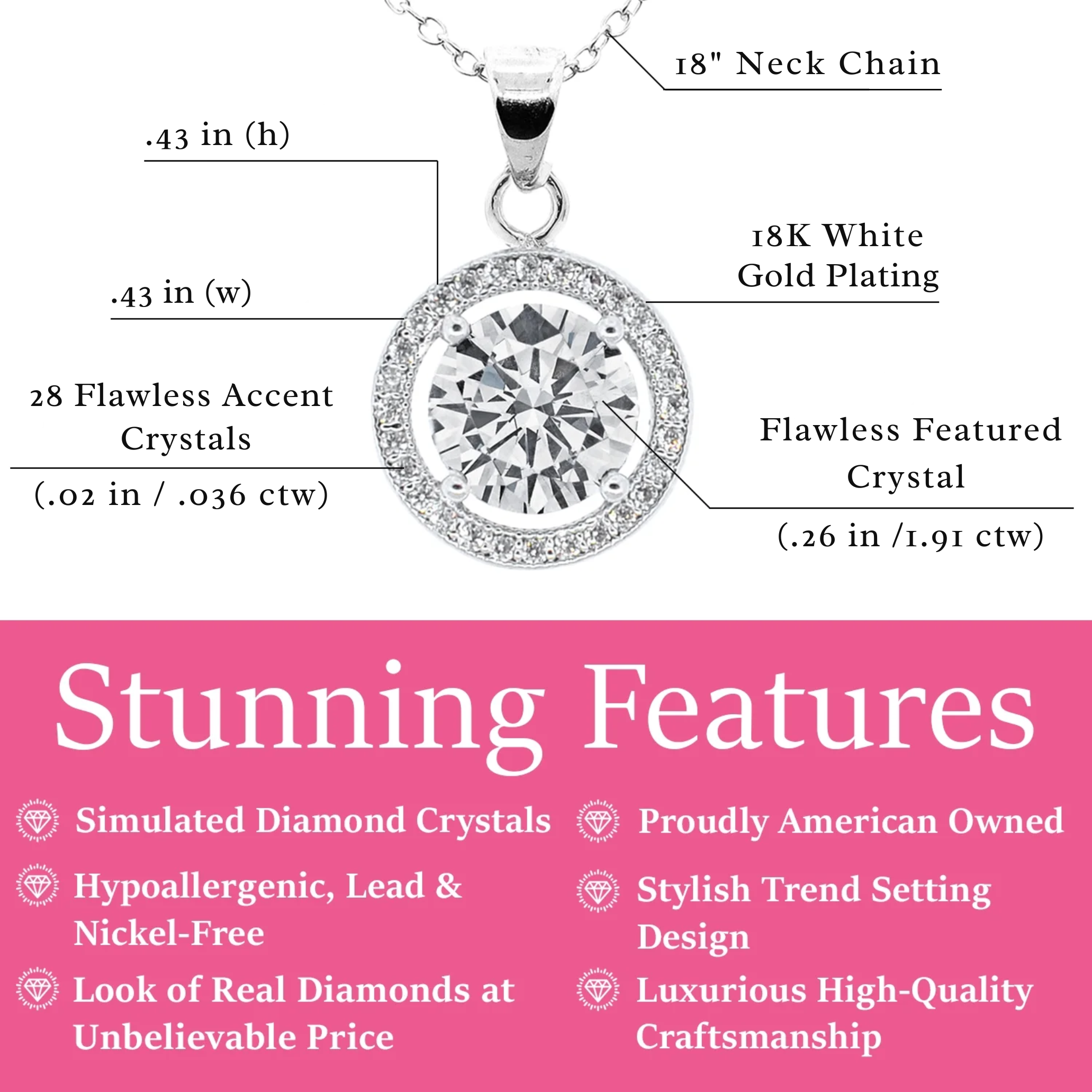Cate & Chloe Blake 18k White Gold Plated Halo Necklace photo 3