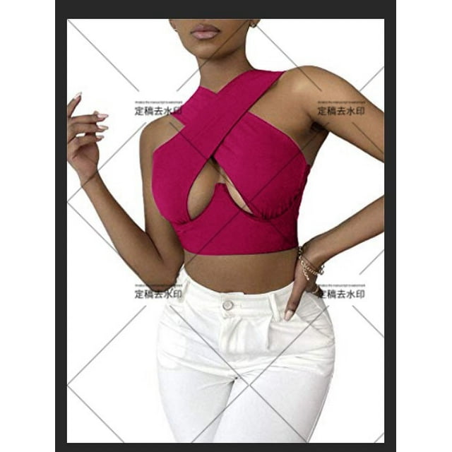 Wangscanis Women's Criss Cross Sleeveless Solid Color Cutout Crop Tops