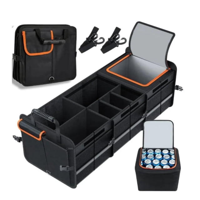 Organizador Cajuela Para Auto Premium Plegable Y Bolsa Malla Floreado Modelo Negro