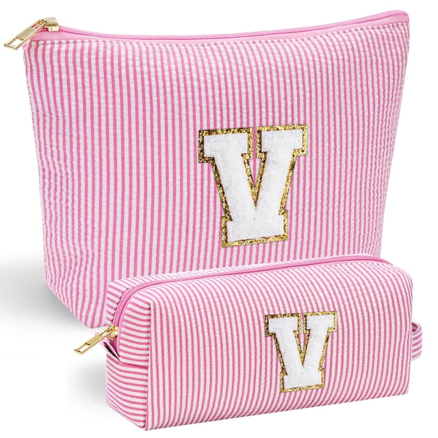 Bolsa de maquillaje de viaje YOOLIFE con bonitos regalos: bolsa de cosméticos de viaje rosa para mujeres, ideal para yoga, picnic, regalo de cumpleaños personalizado para mejores amigas con monograma.