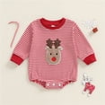 thumbnail image 5 of Ulanda My First Christmas Baby Boy Outfit Smocked Bubble Romper Ruffle Jumpsuit Cute Newborn Infant Fall Winter Clothes (Red, 12-18 Months), 5 of 9