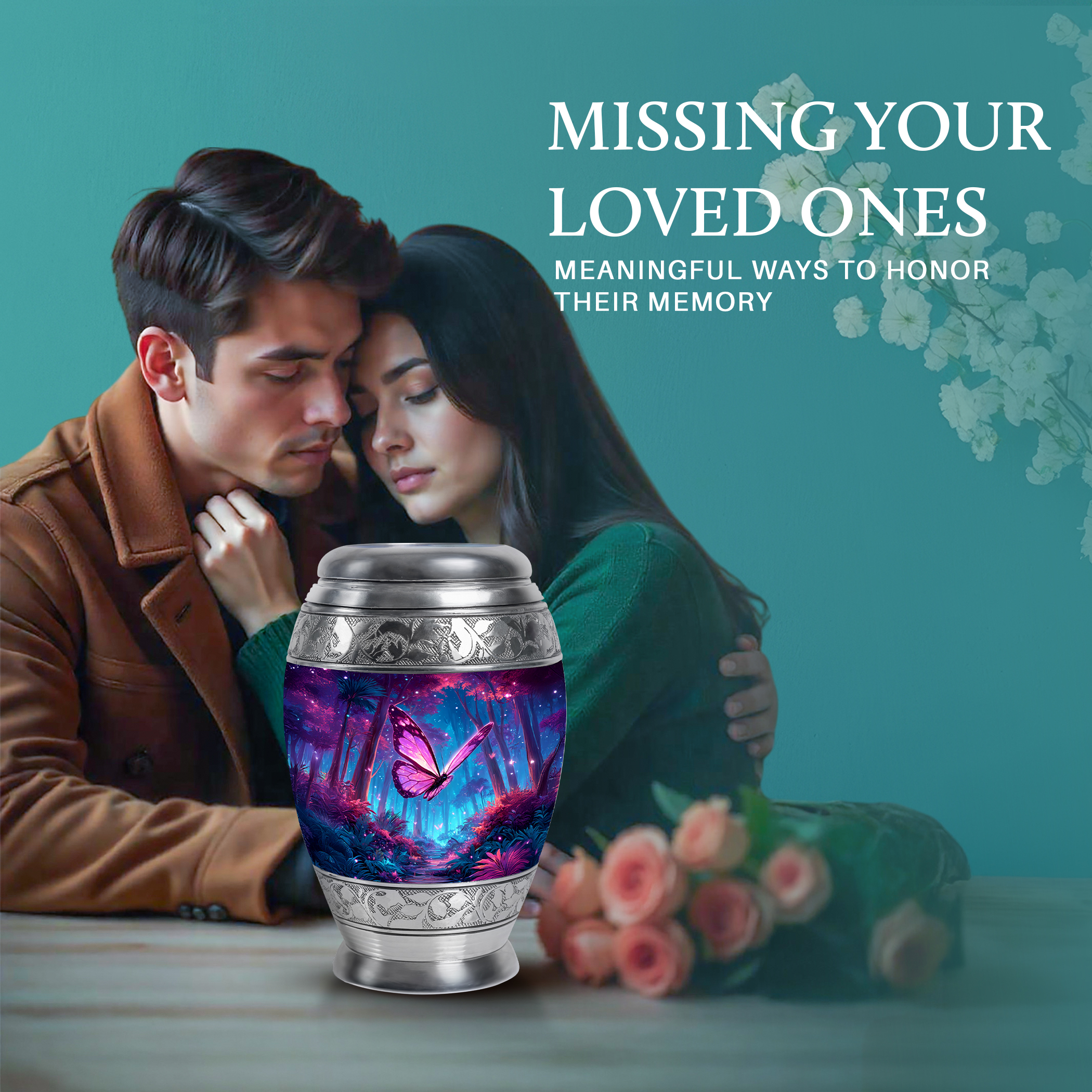SABURIAL Butterfly Ash Burials for Human Ashes - Large Cremation Urns - 10 Inch - Large with Velvet Bag - Decorative Urns for Human - Memorial Urn for Adult - Funeral Urn for Adult Men & Women