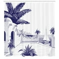 thumbnail image 3 of Vintage Boat Shower Curtain, Beach House by the Sea Sunny Summer Mediterranean Climate Artwork Print, Fabric Bathroom Set with Hooks, 69W X 84L Inches Extra Long, Indigo and White, by Ambesonne, 3 of 3