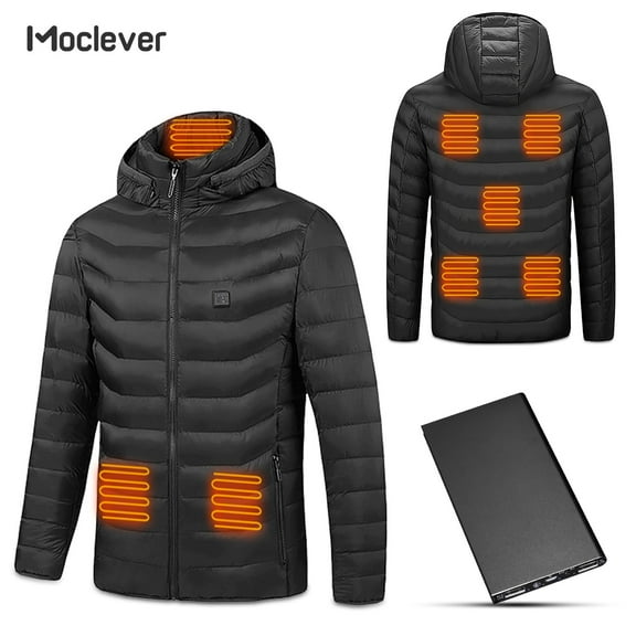 Heated Jackets for Men Women with 20000mAh Power Bank, Electric Winter Hooded Jacket with 3-Level Heating Modes 8 Heating Zones Detachable Zipper Hood