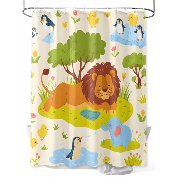 Fsddascl Cute Lion Shower Curtain Set - Small 36" x 72" Washable Bathtub Curtain with 12 Hooks, Funny Animal Cartoon Modern Waterproof Fabric Stall Shower Curtains for Bathroom/Bathtub Décor