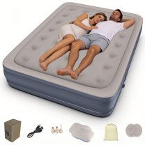 Air Mattress with Pillow, Queen Inflatable Mattress with Built-in Pump, Elevated Inflatable Bed with Pillow, for Camping, Guests and Home, 660lbs Max, Gray