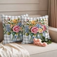 thumbnail image 2 of Pink Spring Floral Outdoor Waterproof Pillow Covers, Flowers Gray Plaid Farmhouse Decorative Square Throw Pillowcase Sofa Cushion Sham for Patio/Couch/Chair, 18"x18" 2 Pack, 2 of 8