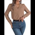 thumbnail image 2 of Blusas Elegantes e Informales para Mujer, con Cuello en V Triple, Larga, para Trabajo y Negocios Caqui M, 2 of 10