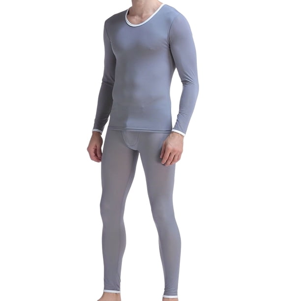 Jumpingount Conjunto de ropa interior para hombre, ropa de dormir de seda helada para otoño e invierno, ropa de abrigo de Color sólido, camiseta interior conjuntos de ropa Gris/L Jumpingount AP013755-05