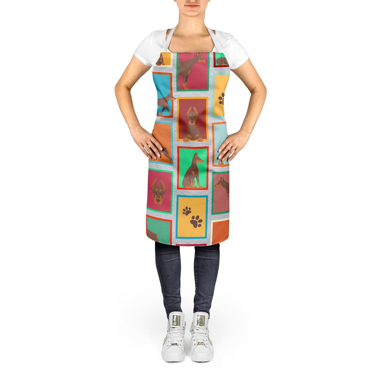 Lots of Red Doberman Pinscher Apron 27 in x 30 in