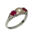 thumbnail image 1 of LBG British Made Luxury Solid 10K White Gold Natural Ruby and Cultured Pearl Trilogy Ring, 1 of 7