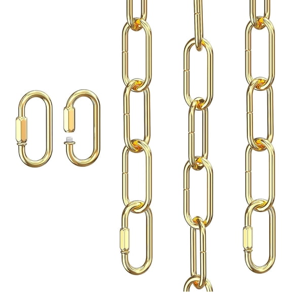 Hanging Chain 10 Feet Gold Light Fixture Chain Extension with Connection Link Lock Heavy Duty Hanging Lamp Fixture Pendant Ceiling Decorative
