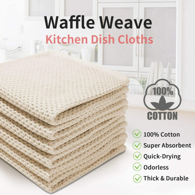 8Pack Cotton Dish Cloths, Hotel Waffle Weave Super Soft and Absorbent Dish Towels Quick Drying Dish Rags 12 x 12 Inches for Restaurant, Home, Kitchen