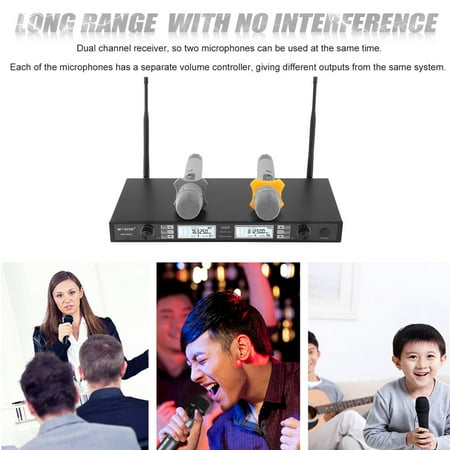 Dual Channel UHF Microphone System Portable 2 Handheld Mic Transmitter Wireless KTV Party Mic System US Plug