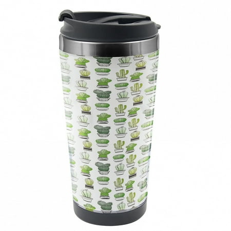 

Cactus Travel Mug Latino Foliage Pattern Steel Thermal Cup 16 oz by Ambesonne