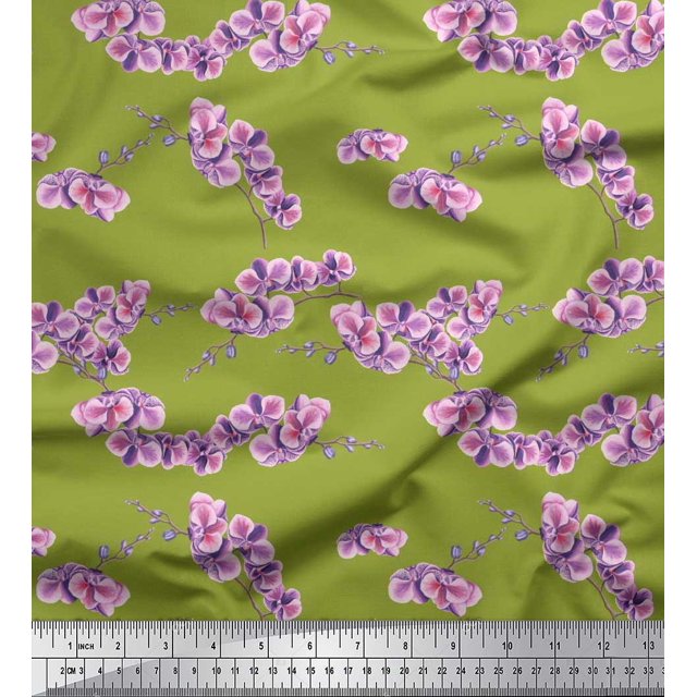 Soimoi Tissu en Rayonne Imprimé Floral Orchidée au Mètre 42 Pouces de Large