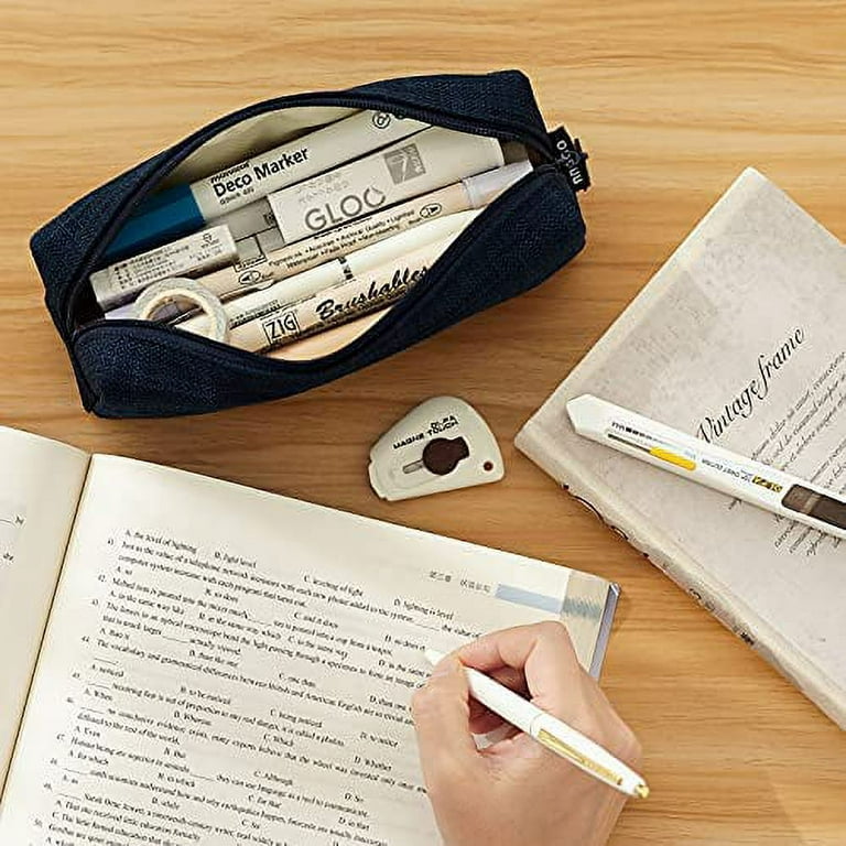 ANGOOBABY Small Pencil Case Student Pencil Pouch Coin Pouch Cosmetic Bag  Office Stationery Organizer For Teen School-Beige