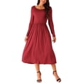 thumbnail image 2 of Vestido midi de manga larga con cuello en V y cintura alta para mujer Inspire Chic con bolsillos en color rojo vino XL, 2 of 5