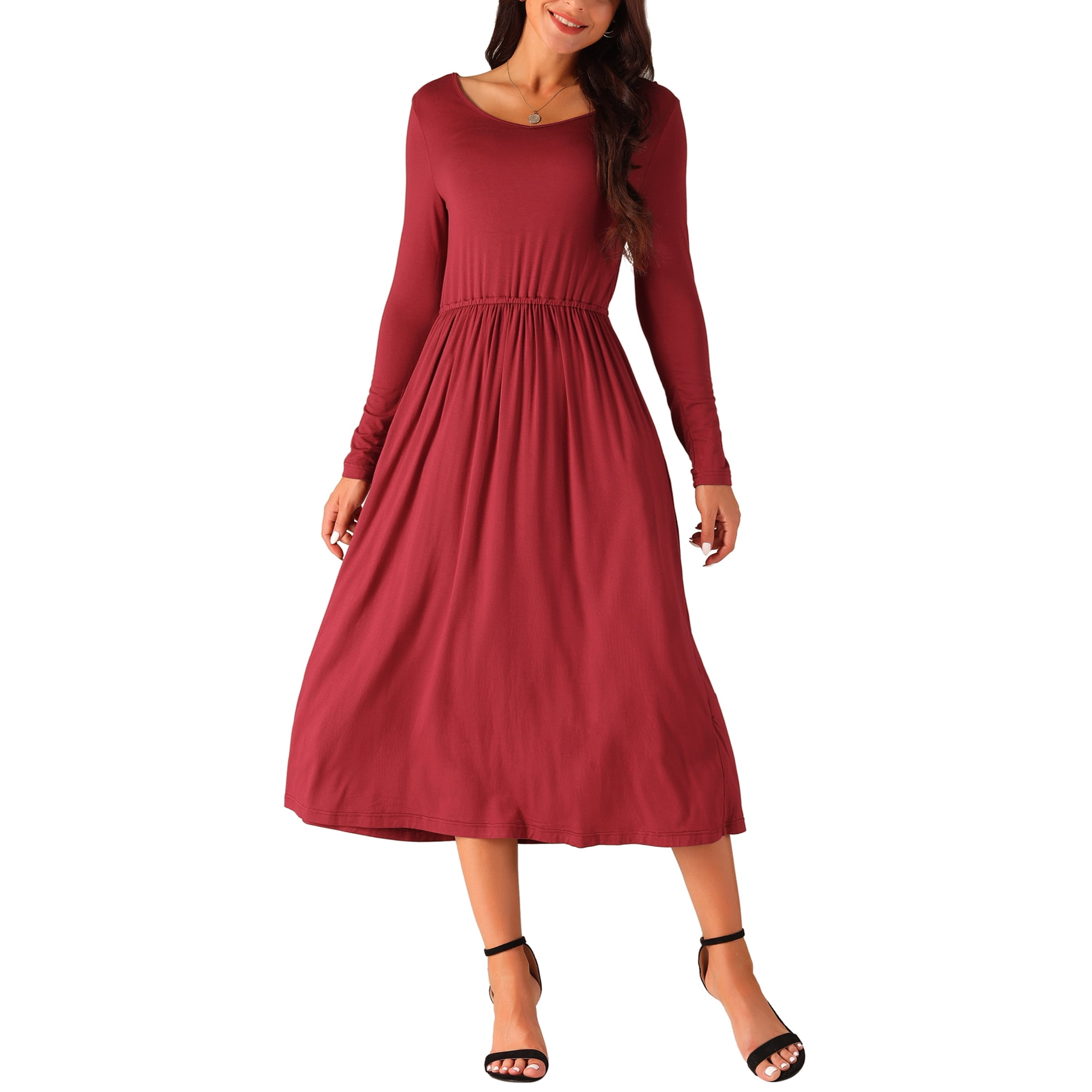 High neck long sleeve swing dress hot sale