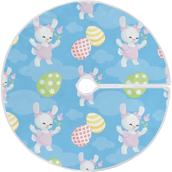 FMSHPON Easter Tree Skirt Colorful Eggs Bunny Xmas Christmas Tree Skirt Stand Mat for Holiday Party Decoration Indoor Outdoor 36 inches