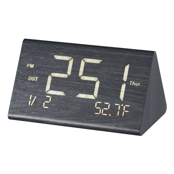 Dual Alarm Digital Clock with USB Port & Night Light, 12/24H Time Display, Foldable Design, Travel Desk Clock – Black