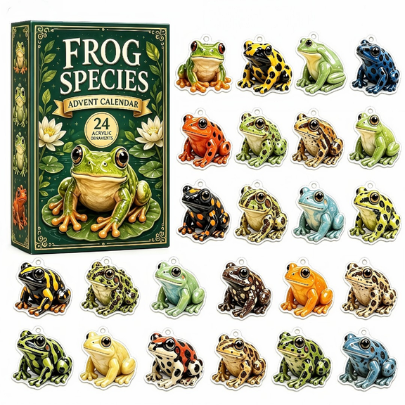 2D Acrylic Frog Ornaments Christmas Advent Calendar, 24-Day Christmas Countdown Calendar, Christmas Tree Ornaments Holiday Gift Home Decor