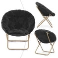 thumbnail image 5 of Sptwo Saucer Chair with Ottoman, Oversized Folding Reading Chair for Teens Adults, Furry Cozy Seat with Gold Metal Frame & Non-Slip Pad for Bedroom, Living Room & Dorm (Black, 2 Pack), 5 of 12