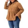 thumbnail image 2 of DARING DIVA Women's Plus Size Long Sleeve Button Down Blouses 1X Brown, 2 of 6